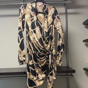 Versace and L’agence inspired Elegant Black and Gold Chain Print Dress